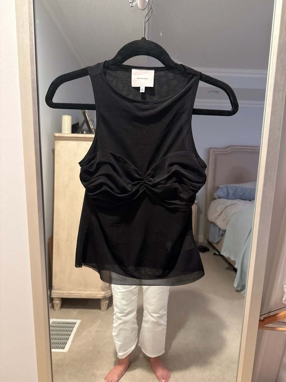 Reformation Tille Sheer Ruched Bodice Knit Top